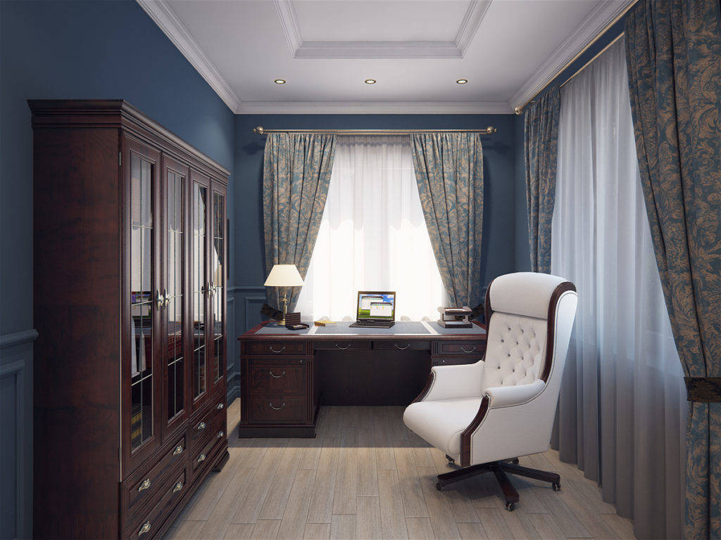 Кабинет Дуплекс в классическом сдержанном стиле коричневого цвета в комплекте с двумя столами и длинным шкафом 