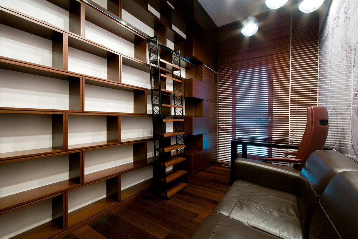 Кабинет Архив в стиле модерн из массива в комплекте со встроенным шкафом на 9 полок