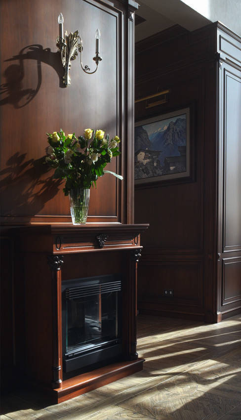Кабинет Диалог стильный в темно-коричневом цвете с высоким шкафом со стеклом 