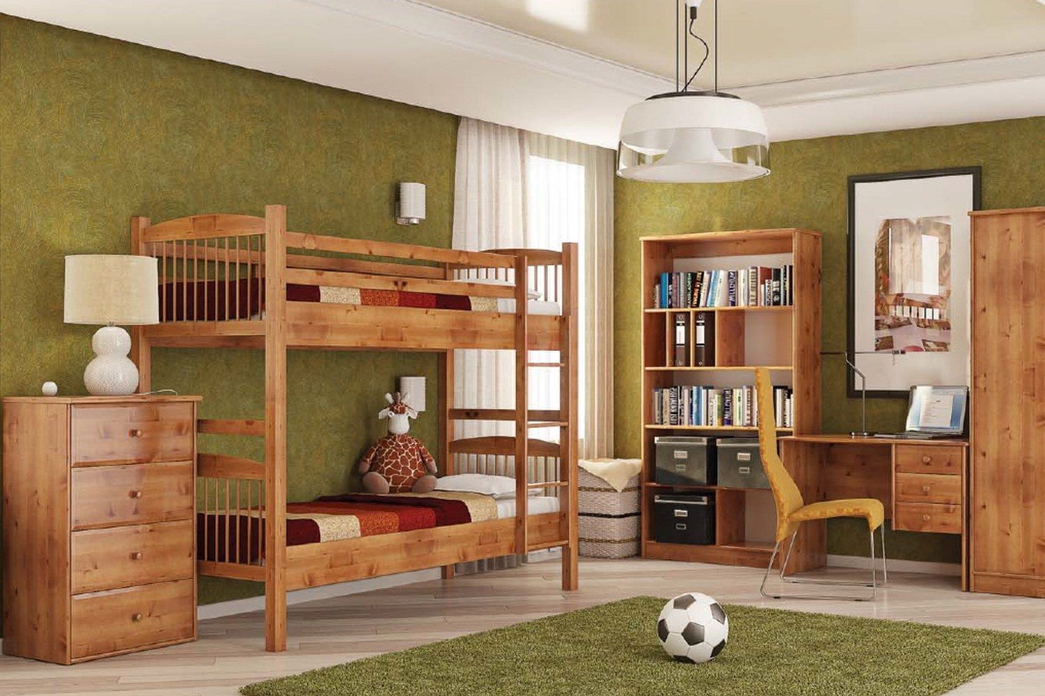 Детская Сафари в коричневом древесном цвете с двухэтажной кроватью 