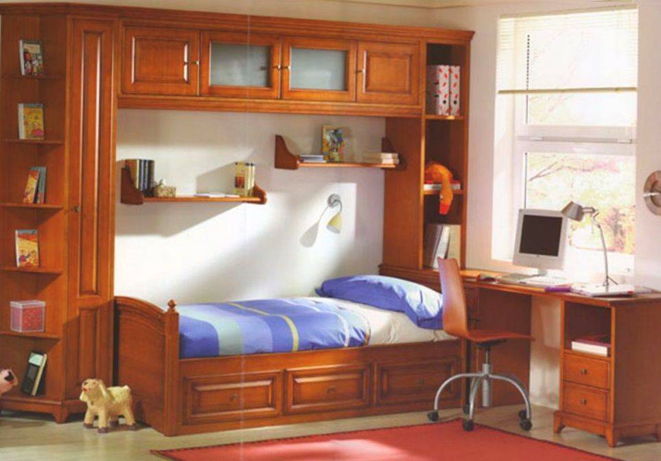 Детская Сократ в классическом коричневом стиле со встроенной кроватью в шкаф 