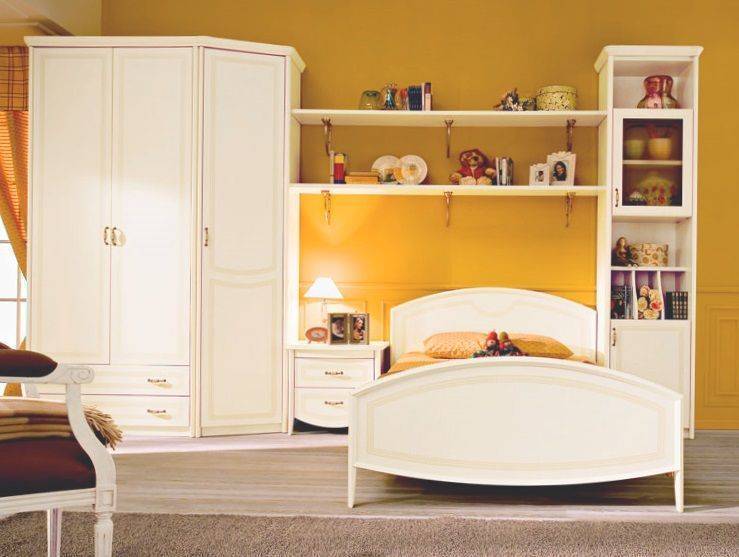Детская Тайлер в стиле прованс белого цвета в комплекте с кроватью и высоким шкафом  
