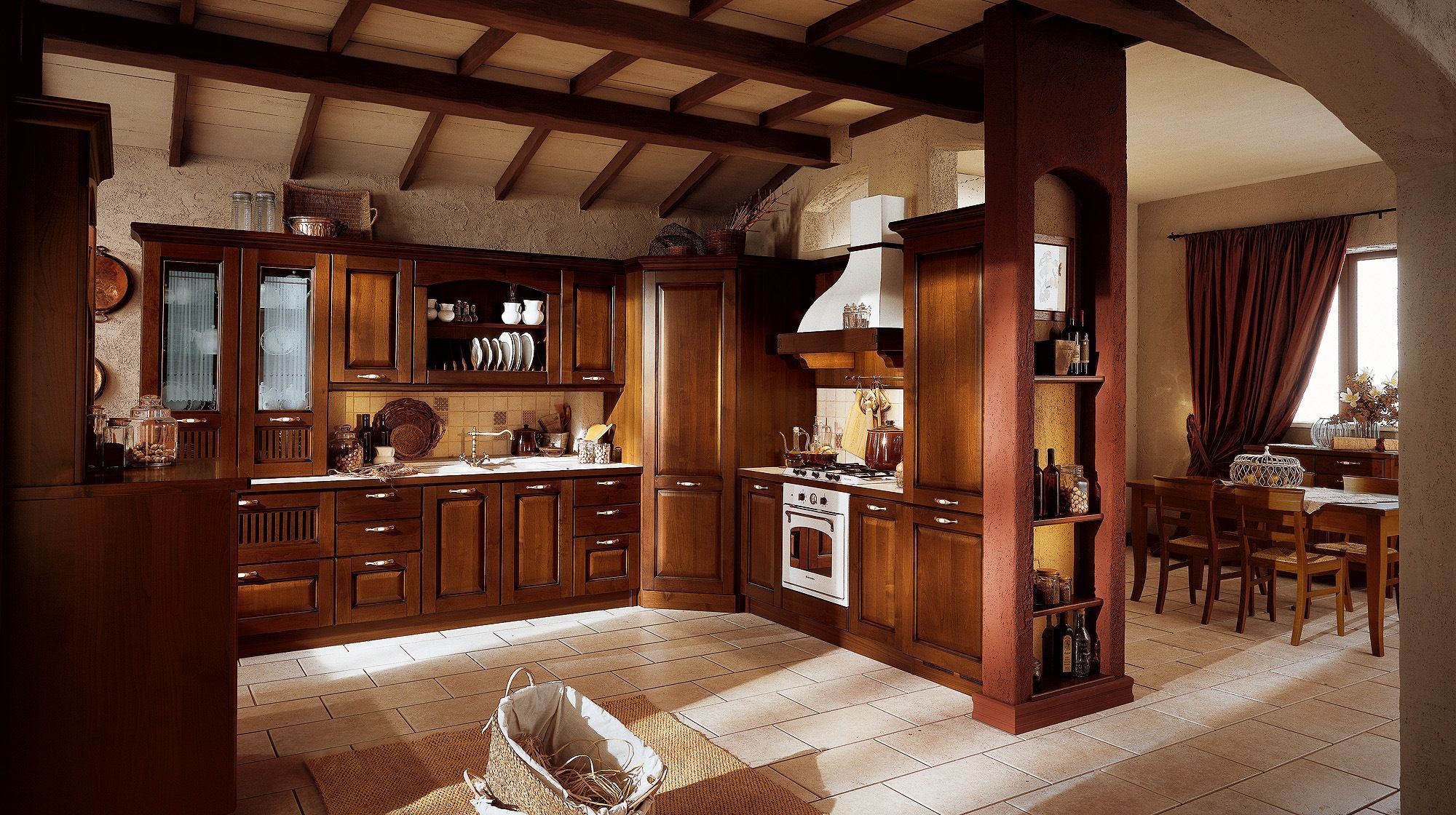 Кухня Паули угловая из массива натурального древесного цвета с белой столешницей 