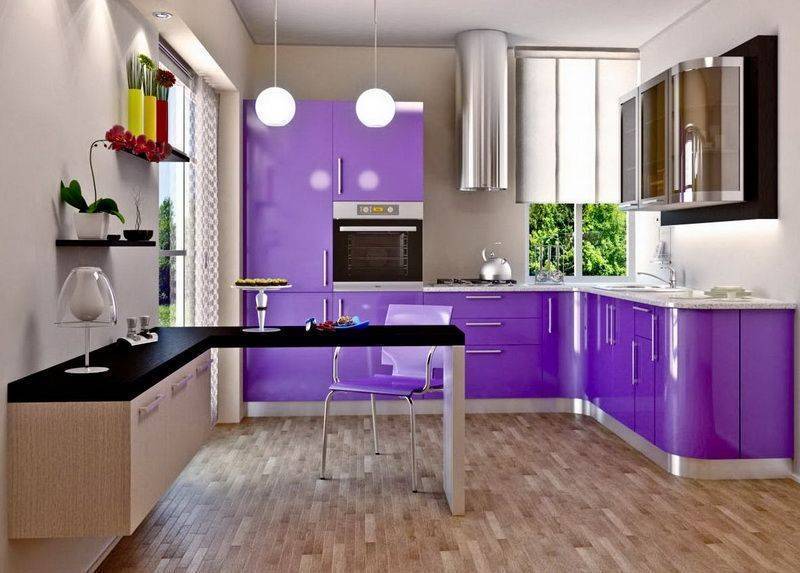 Кухня Барвинок стильная фиолетового цвета с глянцевой поверхностью