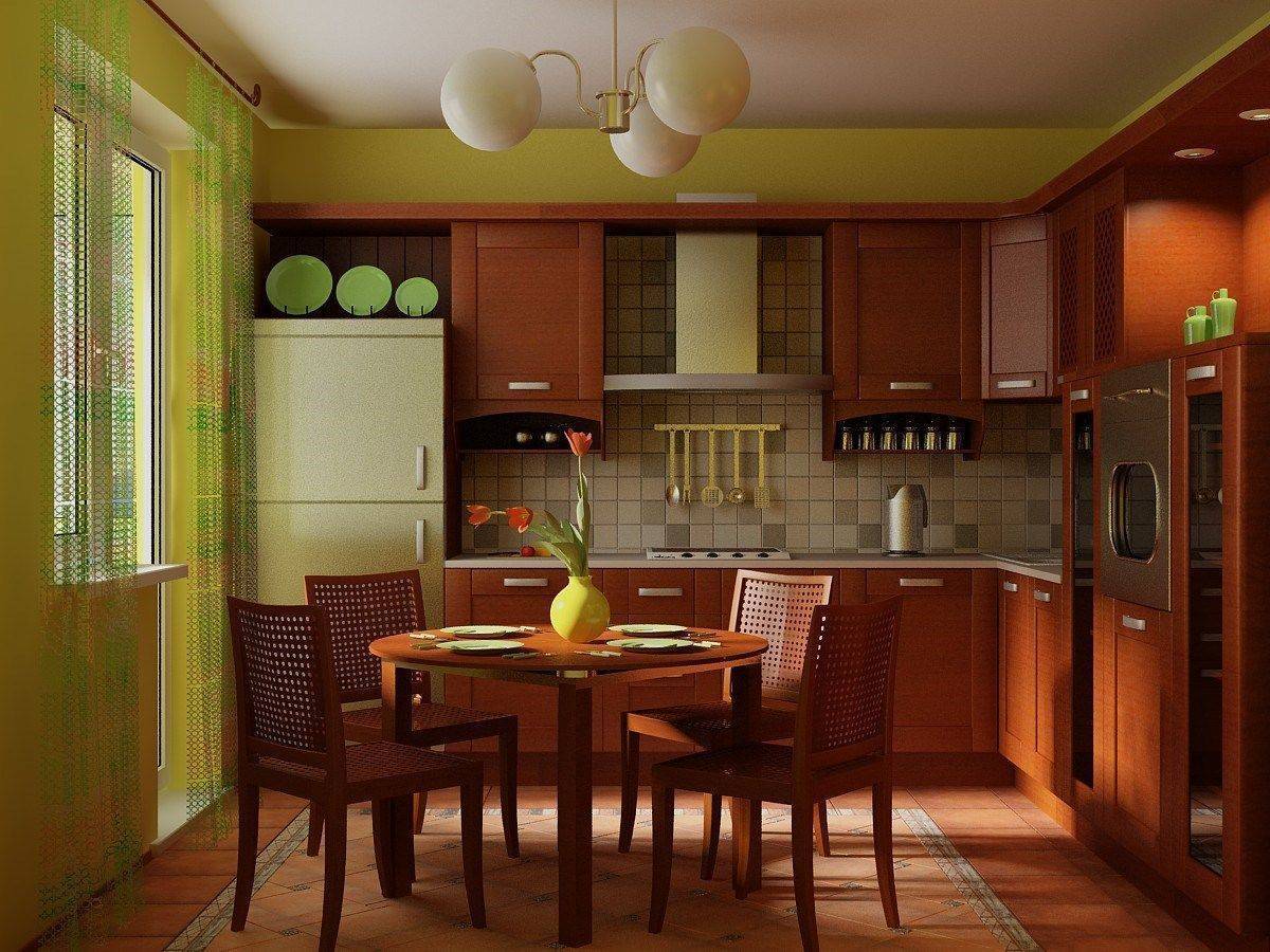 Кухня Берта угловая коричневого цвета со встроенной серой техникой 