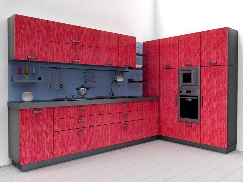 Кухня Афина угловая в современном стиле модерн с красным ярким фасадом 