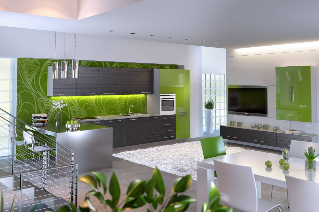 Кухня Джина стильная современная в зелёно-сером цвете 