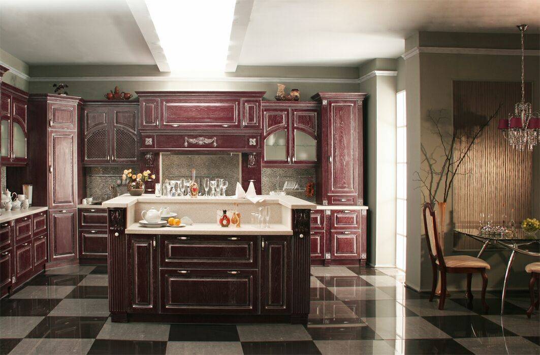 Кухня Фотис угловая в классическом стиле фиолетового цвета 