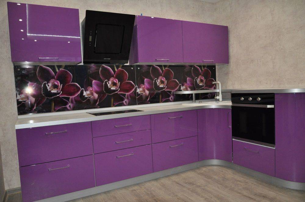Кухня Лизетта угловая фиолетовая со скругленными углами 