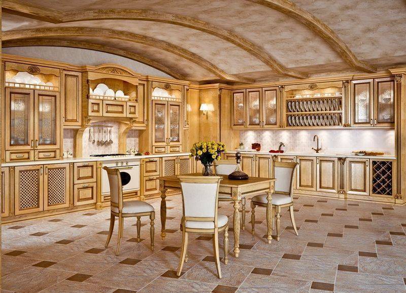 Кухня Любовь угловая в золотом цвете классического стиля 