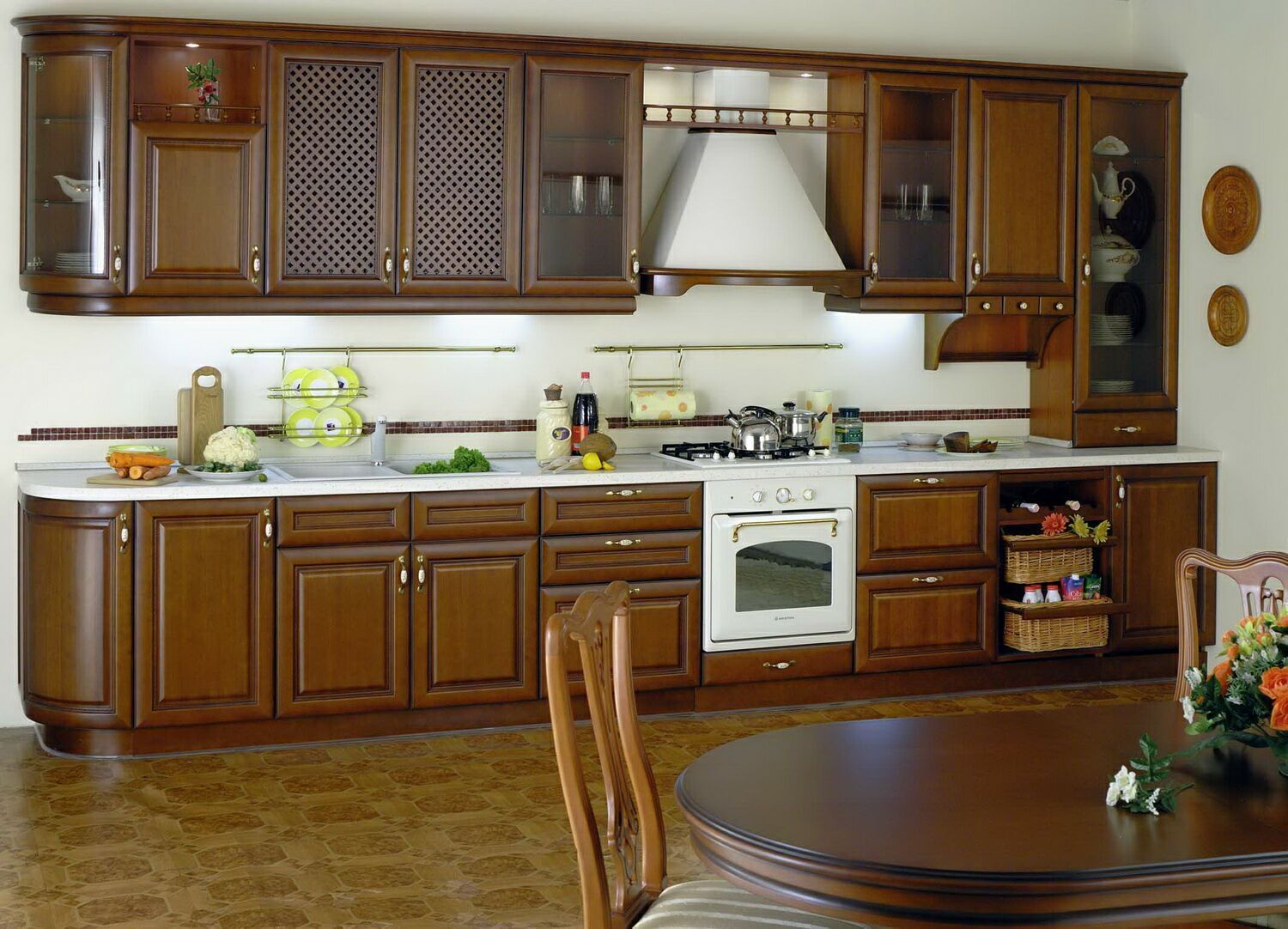 Кухня Марго прямого типа коричневая в стиле современной классики 