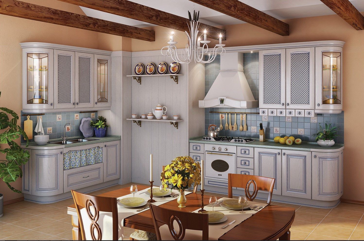 Кухня Рузанна белого цвета с рамочными фасадами 