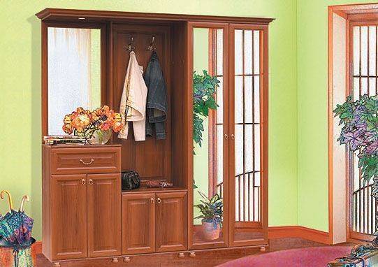 Прихожая Гладиолус в простом классическом стиле коричневого цвета с зеркалами на дверцах шкафа 