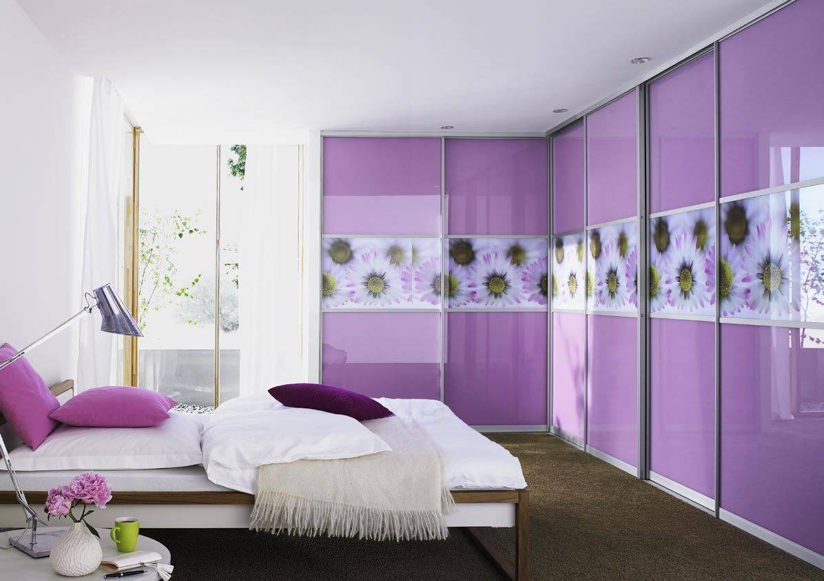 Шкаф Сирень угловой с фотопечатью 6 дверей фиолетового цвета